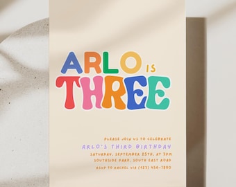 Colorful Kids Birthday Invite: Editable Simple Bright and Cheerful Any Age Party Invitation