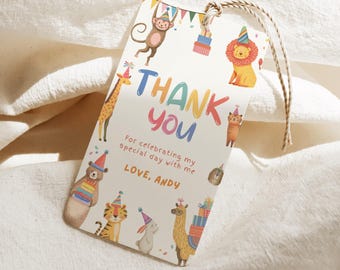 Calling All Party Animals Favor Tag: Editable Safari Birthday Thank You Tag (Canva Template)