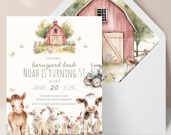 Personalized Barnyard Bash Birthday Invite For Boy Farm Animal Party Invitation For Five Year Old McDonald Had A Farm Tractor Download