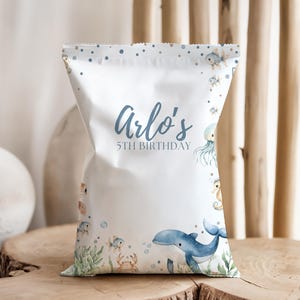 Under The Sea Chip Bag 5th Birthday Ocean Party Favor Editable Snack Bag Template Under The Sea Party Decor Digital Favor Bag for Kids