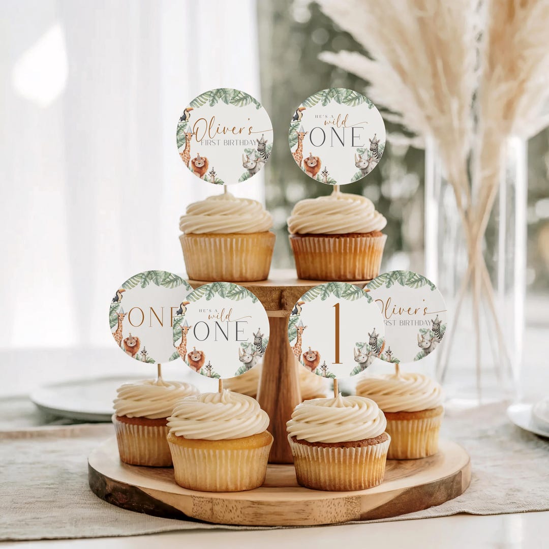 Safari Cupcake Topper: Editable Wild One First Birthday Printable ...