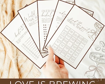Espresso Martini Bridal Shower Games, Love Is Brewing Game Bundle, Printable Coffee Bridal Shower Games, Editable Brunch Party Activity