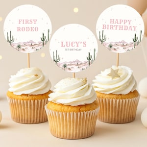 Printable Cupcake Toppers Western Theme Editable First Rodeo Birthday Decor Cowgirl Party Cupcake Picks Wild West 1st Birthday Printable