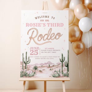 Third Rodeo Welcome Sign Girls Western Party Decor Cowgirl Birthday Printable Editable Canva Template Pink Rodeo Party Sign