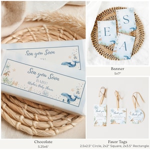 Sea You Soon Baby Bundle Summer Under the Sea Baby Shower Decor for Boy Editable Canva Party Set with Invitations Favors Signs & Labels imagen 8