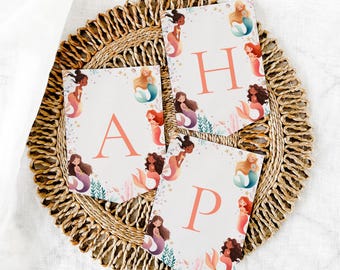 Mermaid Banner Happy Birthday Editable Under the Sea Party Banner Mermaid Birthday Decorations Sparkle Pastel Girl Birthday Sign Template