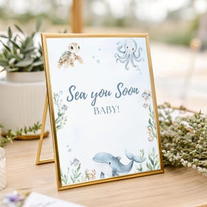 Sea You Soon Baby Shower Sign Summer Ocean Theme Party Decor Editable Canva Coastal Welcome or Table Sign Nautical Printable Baby Shower