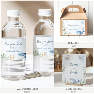 Sea You Soon Baby Bundle Summer Under the Sea Baby Shower Decor for Boy Editable Canva Party Set with Invitations Favors Signs & Labels imagen 6