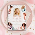 Editable Two the Sea Mermaid Invitation Photo 2nd Birthday Invite for Girls Purple Glitter Canva Template Pastel Ocean Party Template