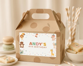 Calling All Party Animal Gable Box Label Editable Kids Jungle Birthday Party Favor Tag Zoo Animal Sticker Instant Download Template