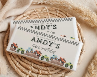Editable Monster Truck Candy Bar Label: Printable Boys Truck Birthday Party Chocolate Wrapper