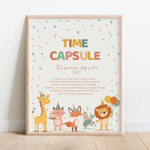 Cápsula do Tempo "Chamando Todos os Animais Festeiros", Modelo de Pôster de 1º Aniversário de Safari Editável, Suprimentos para Festa Cápsula do Tempo de Animais de Zoológico, Download Instantâneo