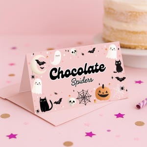 Halloween Food Tent Cards Girls Pink Ghost Birthday Labels Spooky Party Buffet Signs Editable Canva Table Decor for October Boo Day Bash