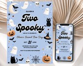 Two Spooky Birthday Invitation Ghost Party Invite for Boys 2nd Birthday Editable Halloween Bash Canva Printable Template Instant Download