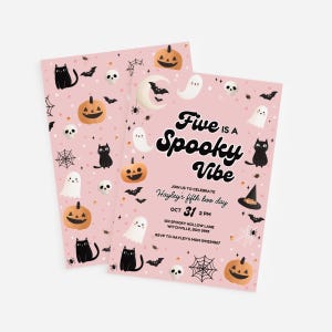 Five Is A Spooky Vibe Girls Invite Pink Girls October Party Download Not So Spooky Fifth Birthday Bash 5th Halloween Pastel Ghost Bday