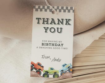 Personalized Monster Truck Favor Tag: Birthday Party Thank You Tag for Kids