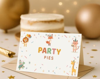 Editable Party Animals Food Label Wild One Safari Animals Birthday Place Card Tent Insert Digital Download Template Printable