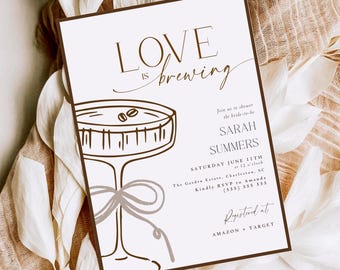 Love Is Brewing Bridal Shower Invitation, Espresso Martini Bridal Shower Invite, Coffee Themed Canva Template
