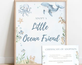 Adopt a Sea Animal Sign Editable Under the Sea Party Favor Tag Ocean Birthday Activity Sign Printable Sea Creature Adoption Table Decor