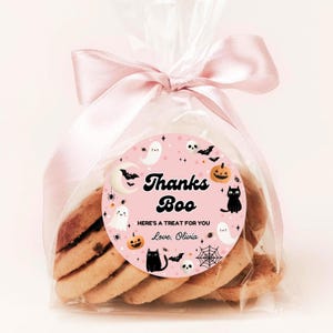 Thanks Boo Tag Pink Halloween Girl Thank You Label Pastel Ghost Favor Tag Editable Treat For You Template Cute October Party Sticker