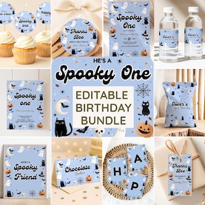 Halloween 1st Birthday Bundle Editable Spooky One Birthday Package First Birthday Complete Set Download Spooky One Cute Ghost Template