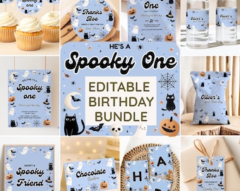 Halloween 1st Birthday Bundle Editable Spooky One Birthday Package First Birthday Complete Set Download Spooky One Cute Ghost Template