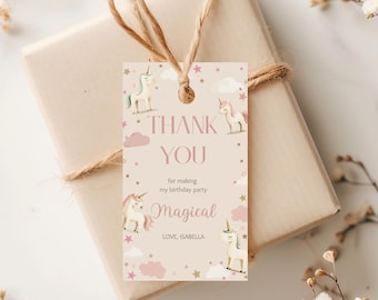 Unicorn Birthday Thank You Tag Editable Pastel Favor Tag Magical Girl Birthday Party Label Printable Unicorn Gift Tag Instant Download