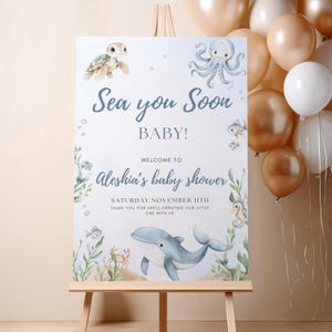 Sea You Soon Baby Shower Welcome Sign Ocean Baby Shower Decor Printable Under the Sea Baby On The Way Editable Canva Nautical Party Sign