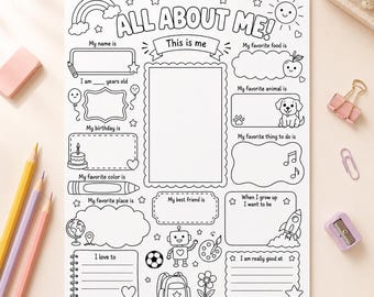 All About Me Worksheet Printable, Summer Games, Back to School Classroom Activity, First Day of School Sheet, Elementary Printable