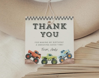 Monster Truck Thank You Tag: Printable Birthday Party Favor Label for Boys