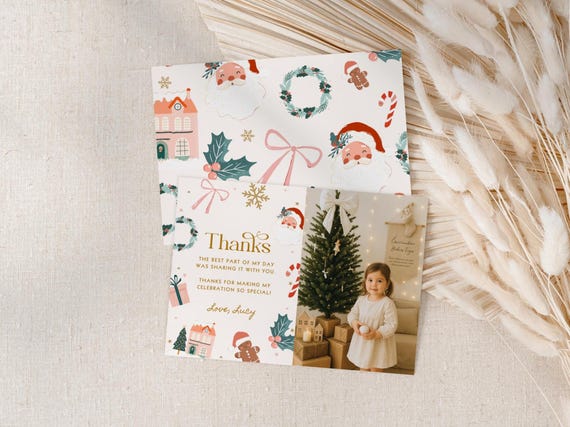 Merry Christmas Birthday Thank You Card: Editable ’Tis the Season Winter Wonderland Party Favor (Printable Template)