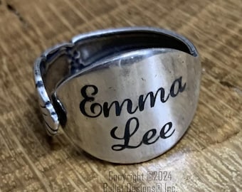 Antique Silver Plated Spoon Ring, Custom Laser Engraved, Adjustable, Personalized, Gift, Christmas, Bridal, Anniversary, Wedding, Jewelry LS
