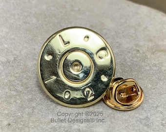 50 BMG Brass Bullet Tie Tack 50 Caliber, real fired bullet, 3/4" dia.