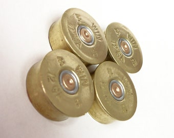 Bullet Magnets, 12 Gauge Brass Shotgun Shell Refrigerator Magnets Set of 4, Stocking Stuffer, Refrigerator Magnets, Shotgun Magnets
