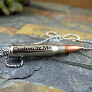 Custom Engraved 308, 30-06, 223, 6.5 Creedmoor Bullet Necklace, REAL, DIY Urn Kit, Keychain Key Ring, Memorial, Personalized Ash Holder, Gab