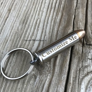 Custom Engraved Bullet Keychain, GOLD & SILVER Engraving, 357 Mag, 38 Special, 44 Mag, Colt 45, 45 Auto, Personalized Keyring, Laser, TNR