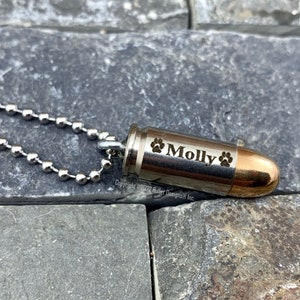 Custom Engraved Bullet Urn Necklace, REAL, DIY Urn Kit, Keychain Key Ring, Memorial Personalized Ash Holder, Small Bullet, 9mm, 45 Auto, TNR