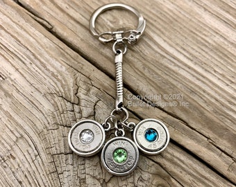 Mother&#39;s Day Custom Reversible Bullet Keychain, Custom Birthstones, 45 Auto Nickel, Bullet Jewelry, Christmas Gift, Gift for Mom