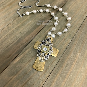 Bullet Necklace, Winchester Brass 223, 9mm, 380, Antique Silver & Gold, Elegant, Hammered Cross, Filigree, Freshwater Pearl, Custom,