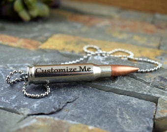 Custom Engraved 308, 30-06, 223, 6.5 Creedmoor Bullet Necklace, REAL, DIY Urn Kit, Keychain Key Ring, Memorial, Personalized Ash Holder, Gab