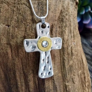 Bullet Necklace / 45 Auto Silver Hammered Cross Bullet Necklace WIN-45A-B-SHCN / Cross Bullet Necklace / Cross Necklace / Silver Necklace