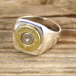 Bullet Ring, Men&#39;s Sterling Silver & Brass Bullet Ring, Men&#39;s Sterling Ring, Men&#39;s Bullet Ring, Sterling Silver Ring 308, AK-47, 30-06, 270