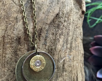 Bullet Necklace, 40 Cal Rustic Round Bullet, Brass