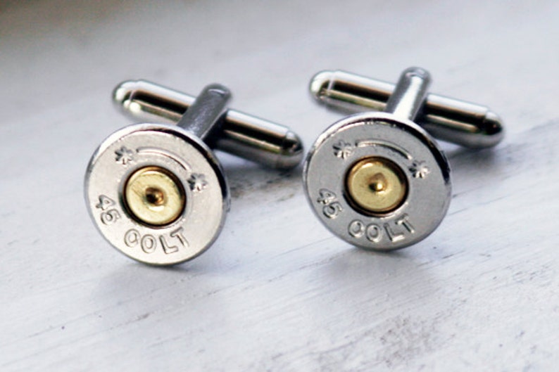 Bullet Cufflinks / Colt 45 Starline Nickel Bullet Cuff Links SL-45C-NB-CL / Silver Cufflinks / Men's Jewelry / Wedding / Colt 45 Cufflinks image 3