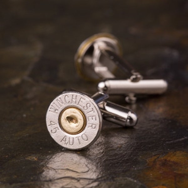 Bullet Cufflinks / Winchester 45 Auto Nickel Bullet Cufflinks WIN-45A-NB-CL / Wedding Cufflinks / Custom Cufflinks / Quantity Discounts!