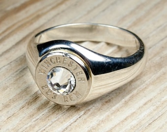 Bullet Ring, Winchester Solid .925 Sterling Silver Band Nickel Bullet Women's Ring, Sterling Bullet Ring, Custom Bullet Ring, 223, AR=15