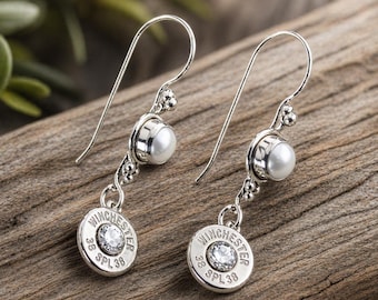 Custom Pearl & Bullet Earrings Sterling Silver Fishhook Earwires