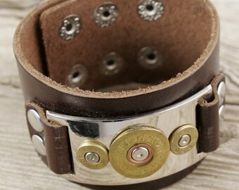 Bullet Bracelet / 3 Bullet Leather Bracelet RP-20-40-DBCN-3BLB / Leather Bracelet / Leather Bullet Bracelet / Shotgun Bracelet / 40 Cal Gift
