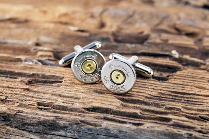 Bullet Cufflinks / Colt 45 Starline Nickel Bullet Cuff Links SL-45C-NB-CL / Silver Cufflinks / Men's Jewelry / Wedding / Colt 45 Cufflinks image 1