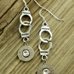 Bullet Earrings / Handcuff Bullet Earrings WIN-45A-N-HCE / Handcuff Earrings / Handcuff Jewelry / Cop Jewelry / Cop Earrings / Custom